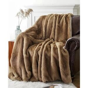 Battilo Luxury Camel Tipped Faux Fur Throw 60" x 80"